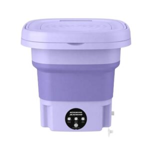 mini portable folding washing machine for clothes with drain basket for travel (purple)