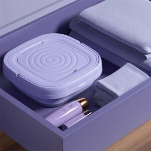 Mini Portable Folding Washing Machine For Clothes With Drain Basket for Travel (Purple)