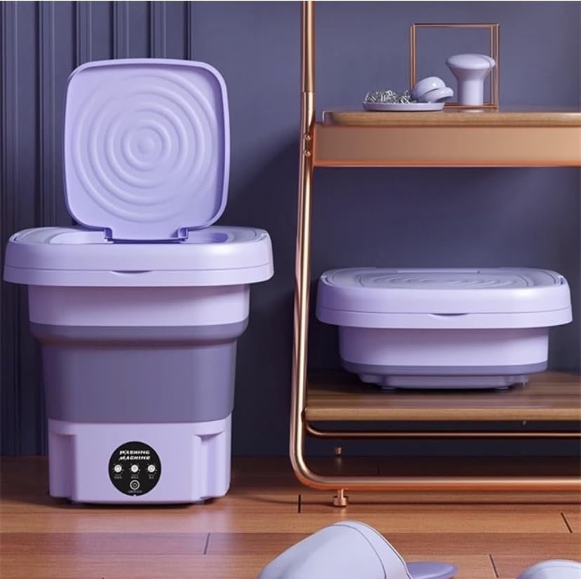 Mini Portable Folding Washing Machine For Clothes With Drain Basket for Travel (Purple)