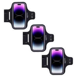 [3 pack] active+ running armband cell phone holder, water resistant adjustable lightweight, compatible iphone 14/13/12/11/se/x samsung s23/s22/s21/s20 great for sports, hiking, and biking (black)
