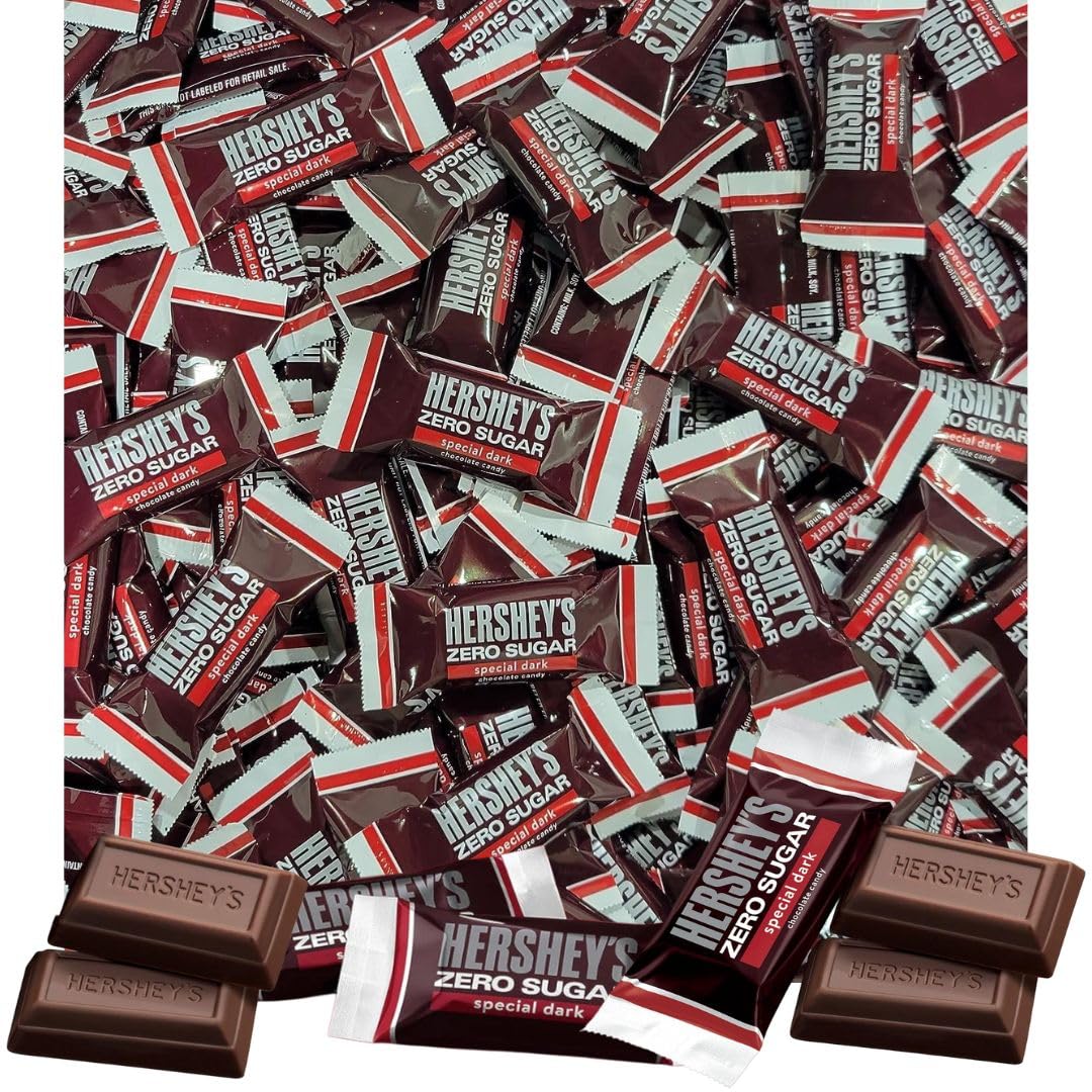 Hershey’s Special Dark Zero Sugar Chocolate Candy Miniature Bars - Bulk Pack of 240 Pieces (4 Pounds) - Individually Wrapped