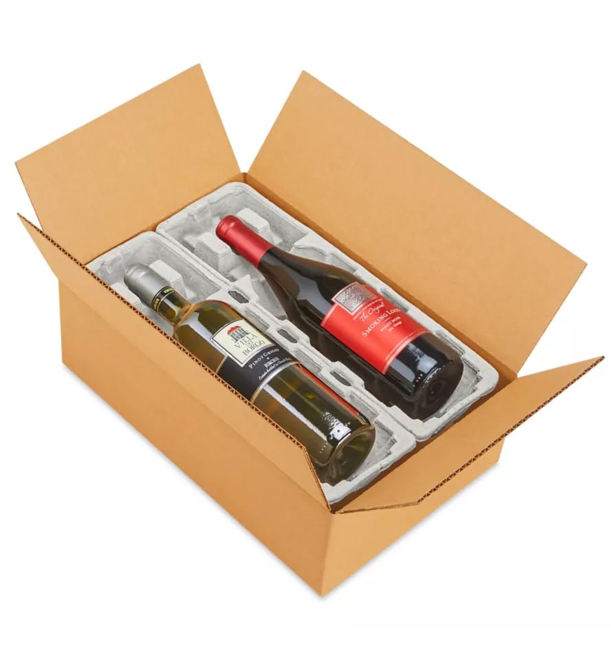 Beclink Wine Shipping Box (2 bottle) with Protective Trays, Biodegradable, Made from Recycled Materials - Pack of 1