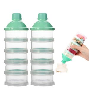 2 pcs 5 layers baby milk powder dispenser, milk powder pots, formula dispenser portable milk powder formula dispenser container pot box milk cans snack storage box for travel (green + green)