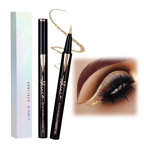 Lvmixwig Eyeliner Waterproof Colored Liquid Eyeliner Sparkle Shimmer Gold Liquid Eyeliner Metallic Satin Finish Colorful Sparkle Eyeliner Pen Long Wearing with 0.01MM Ultra-Fine Tip