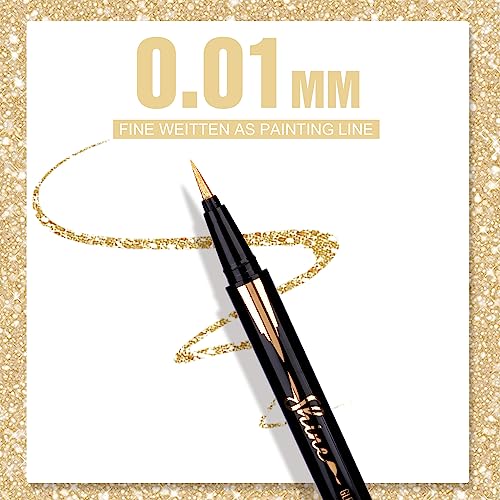 Lvmixwig Eyeliner Waterproof Colored Liquid Eyeliner Sparkle Shimmer Gold Liquid Eyeliner Metallic Satin Finish Colorful Sparkle Eyeliner Pen Long Wearing with 0.01MM Ultra-Fine Tip