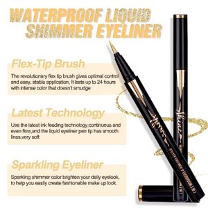 Lvmixwig Eyeliner Waterproof Colored Liquid Eyeliner Sparkle Shimmer Gold Liquid Eyeliner Metallic Satin Finish Colorful Sparkle Eyeliner Pen Long Wearing with 0.01MM Ultra-Fine Tip