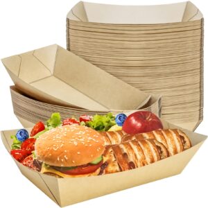 motbach 50 pack 5lb extra large paper food boats trays disposable paper boats, heavy duty food boats, paper food serving tray boat basket for snacks sandwich burgers popcorns tacos bbq fries nachos