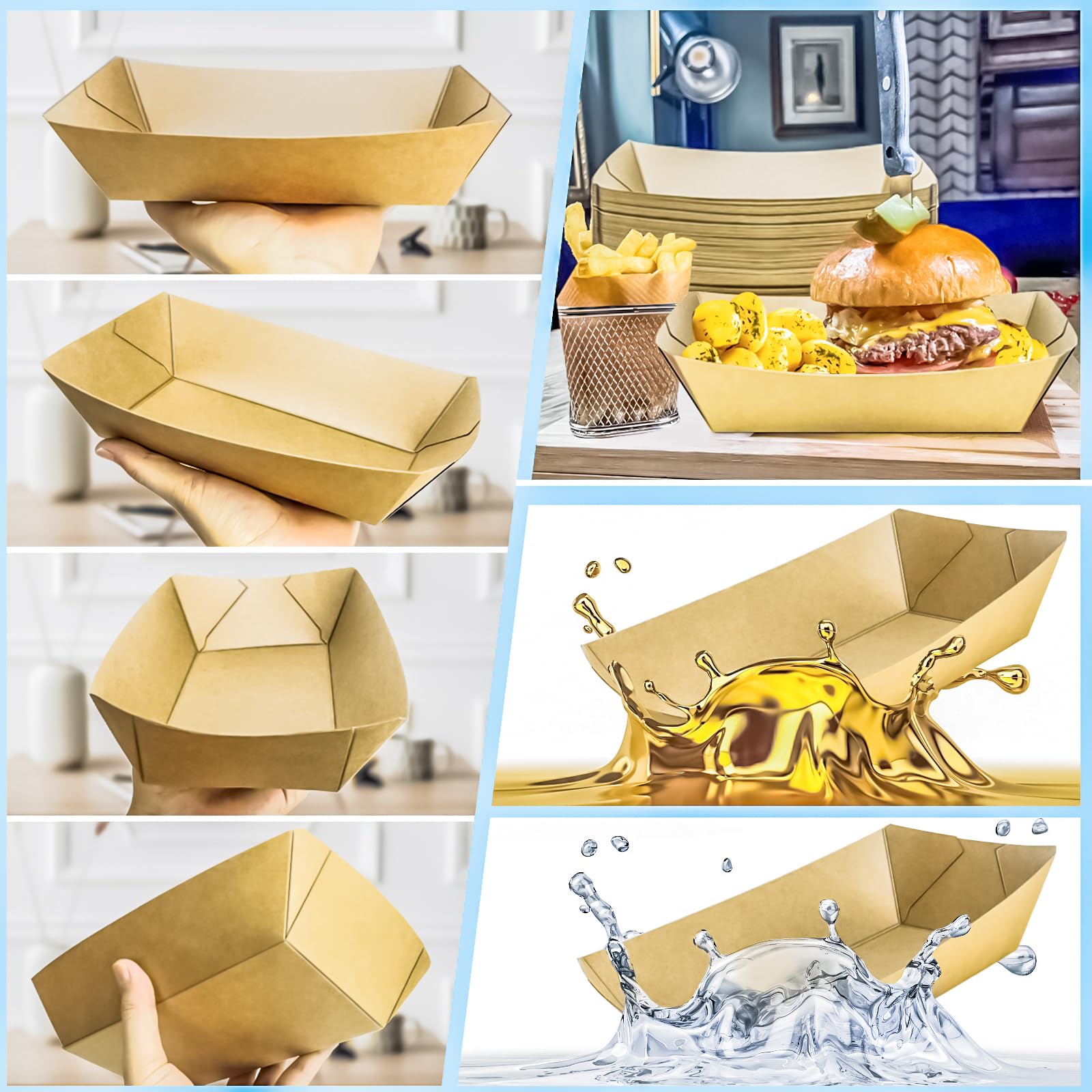 MotBach 50 Pack 5LB Extra Large Paper Food Boats Trays Disposable Paper Boats, Heavy Duty Food Boats, Paper Food Serving Tray Boat Basket for Snacks Sandwich Burgers Popcorns Tacos BBQ Fries Nachos