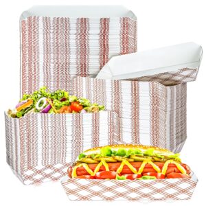 motbach 120 pack 7 inch checkered paper food boat trays disposable food paper boats, colored paper food serving boat tray for hotdog dessert sandwich popcorn snacks tacos fries nachos