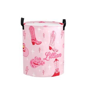 cowgirl boot pink personalized laundry basket hamper,collapsible storage baskets with handles for kids room,clothes, nursery decor