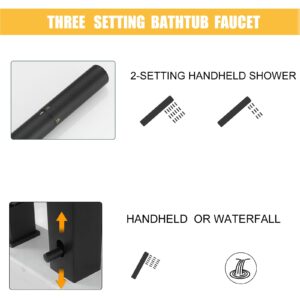 BESy Waterfall Roman Bath Tub Faucets with Sprayer, Deck Mount Matte Black Bathtub Faucets Set, Tub Filler with Brass 2 In 1 Handheld Showerhead, Bathroom Shower Faucet Fixture Combo cUPC Lines