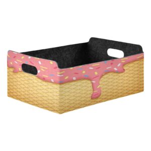 kigai ice cream cone storage basket, foldable open storage bins with double handle, felt storage boxes for office desk, rectangular closet organizer containers for home bedroom