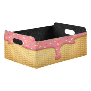 Kigai Ice Cream Cone Storage Basket, Foldable Open Storage Bins with Double Handle, Felt Storage Boxes for Office Desk, Rectangular Closet Organizer Containers for Home Bedroom