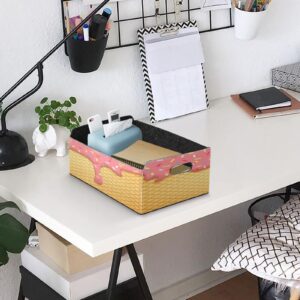 Kigai Ice Cream Cone Storage Basket, Foldable Open Storage Bins with Double Handle, Felt Storage Boxes for Office Desk, Rectangular Closet Organizer Containers for Home Bedroom