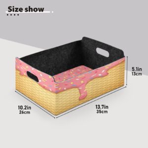Kigai Ice Cream Cone Storage Basket, Foldable Open Storage Bins with Double Handle, Felt Storage Boxes for Office Desk, Rectangular Closet Organizer Containers for Home Bedroom