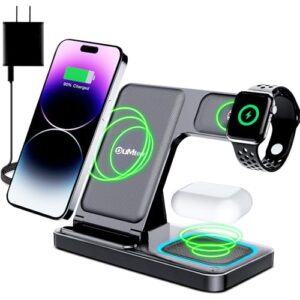 dumterr 3 in 1 wireless charger for iphone 15/14/13/12,wireless charging station for apple devices, charging stand for apple watch series, for airpods