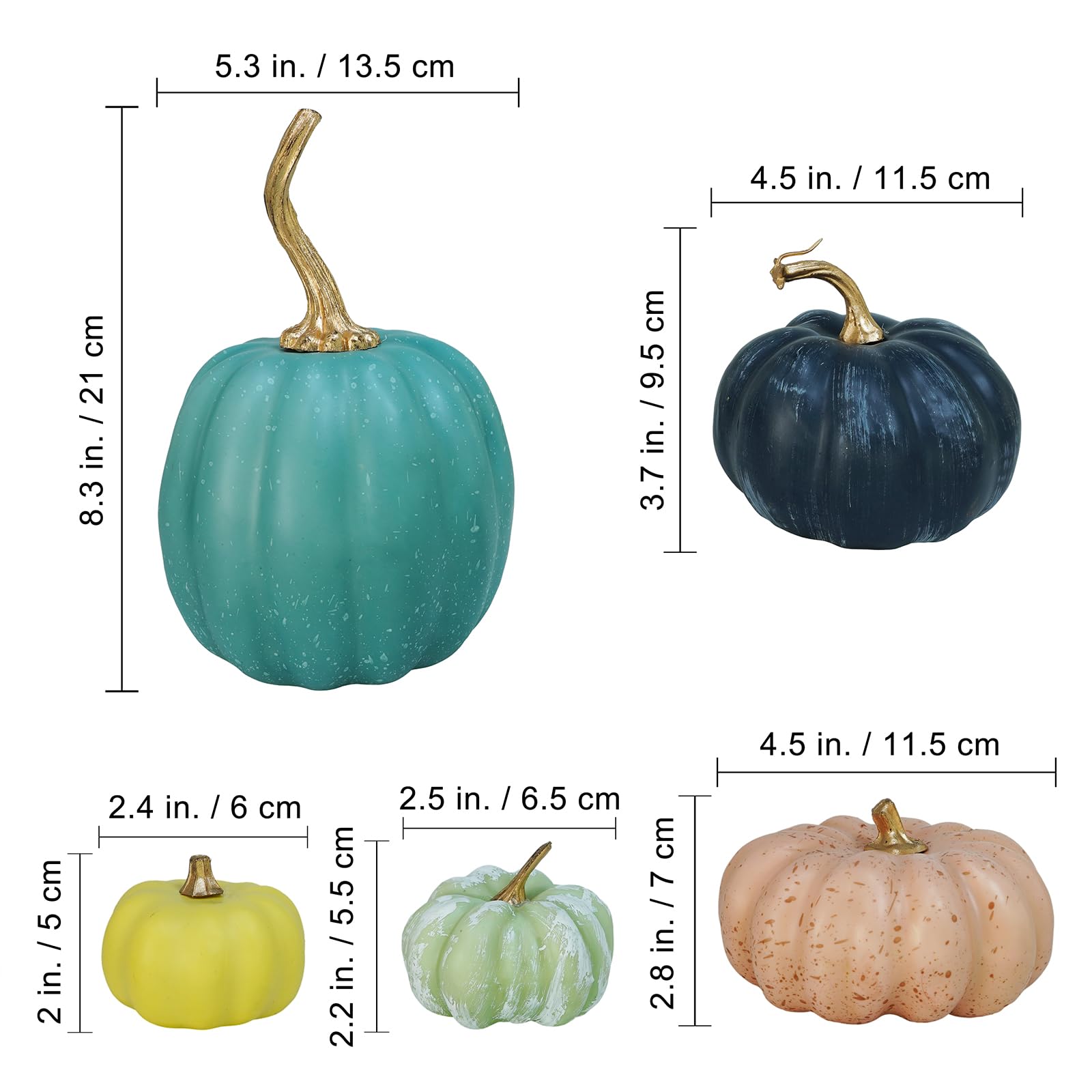 Winlyn 18 Pcs Bulk Assorted Rustic Harvest Artificial Pumpkins Decorative Pumpkins Faux Foam Pumpkins in Blue Green Teal for Fall Harvest Autumn Wedding Thanksgiving Halloween Party Table Centerpiece