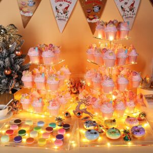 Cupcake Stand with LED String Light, Acrylic Cupcake Display Stand 4 Set Holds More Than 100 Cupcakes,Cupcake Tower Holder for Wedding, Baby Shower, Party Christmas Decoration