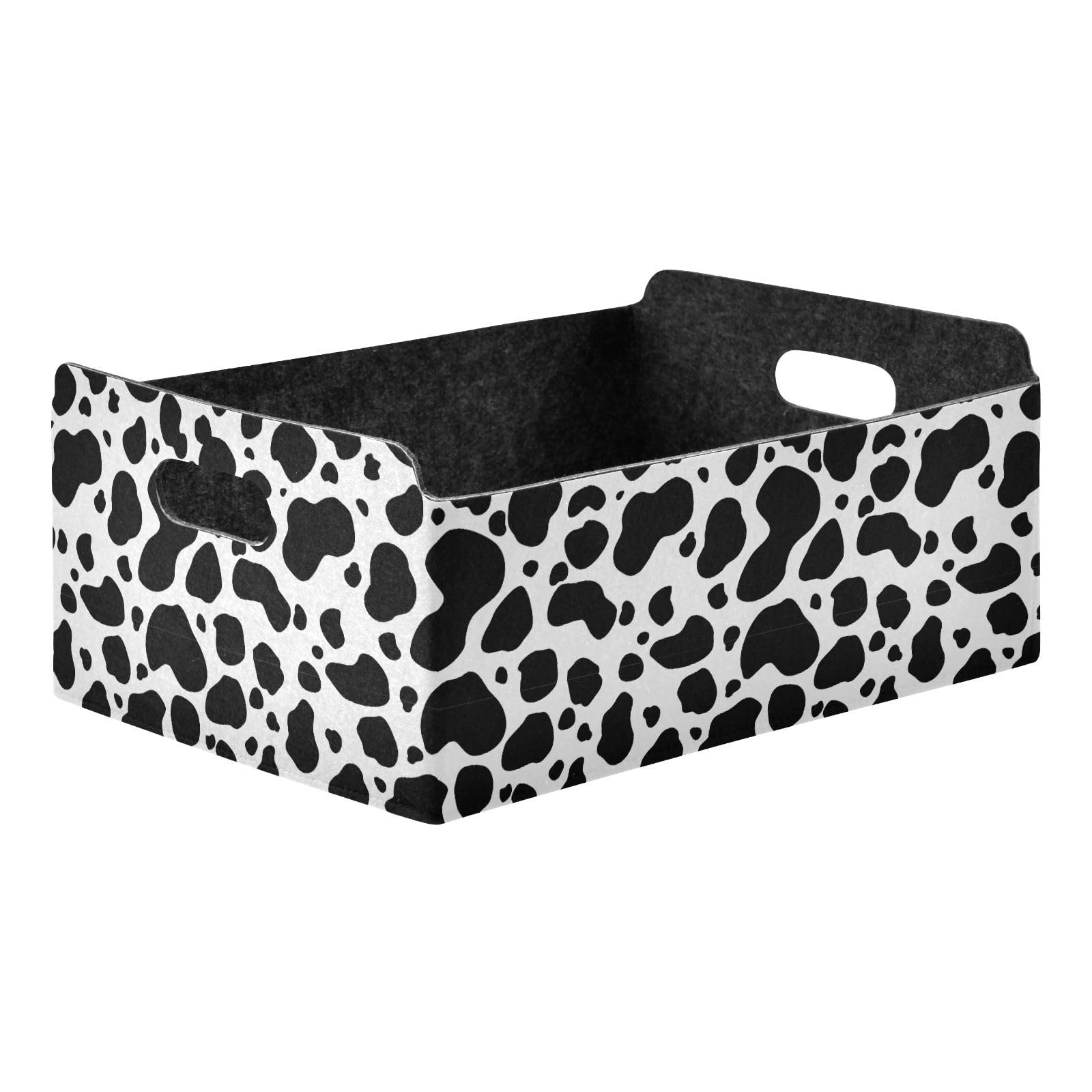 Kigai Cow Storage Basket, Foldable Open Storage Bins with Double Handle, Felt Storage Boxes for Office Desk, Rectangular Closet Organizer Containers for Home Bedroom