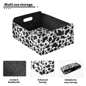 Kigai Cow Storage Basket, Foldable Open Storage Bins with Double Handle, Felt Storage Boxes for Office Desk, Rectangular Closet Organizer Containers for Home Bedroom