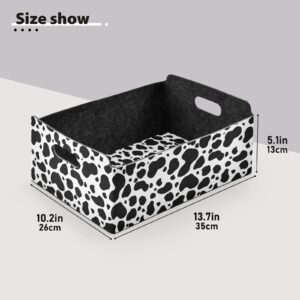 Kigai Cow Storage Basket, Foldable Open Storage Bins with Double Handle, Felt Storage Boxes for Office Desk, Rectangular Closet Organizer Containers for Home Bedroom