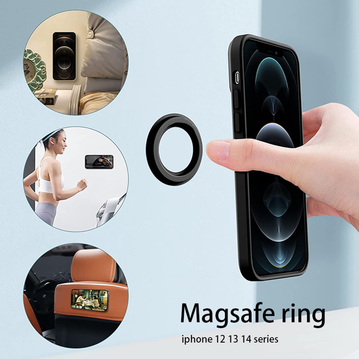 Magnetic Ring Holder for iPhone 14 13 12 Magnet Wall Mobile Phone Holder Magnetic Car Phone Stand for magsafe case (Black 1 pcs)