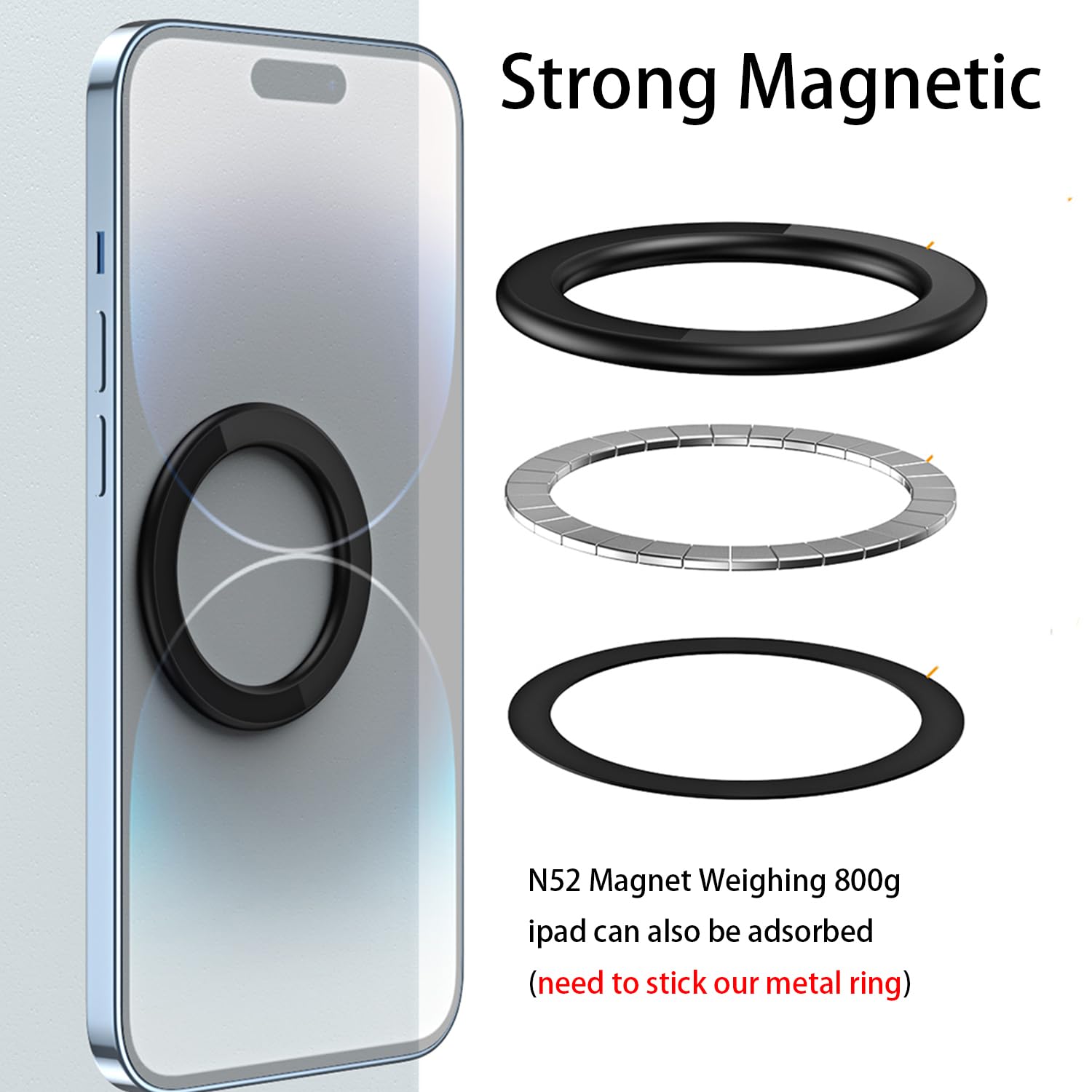 Magnetic Ring Holder for iPhone 14 13 12 Magnet Wall Mobile Phone Holder Magnetic Car Phone Stand for magsafe case (Black 1 pcs)