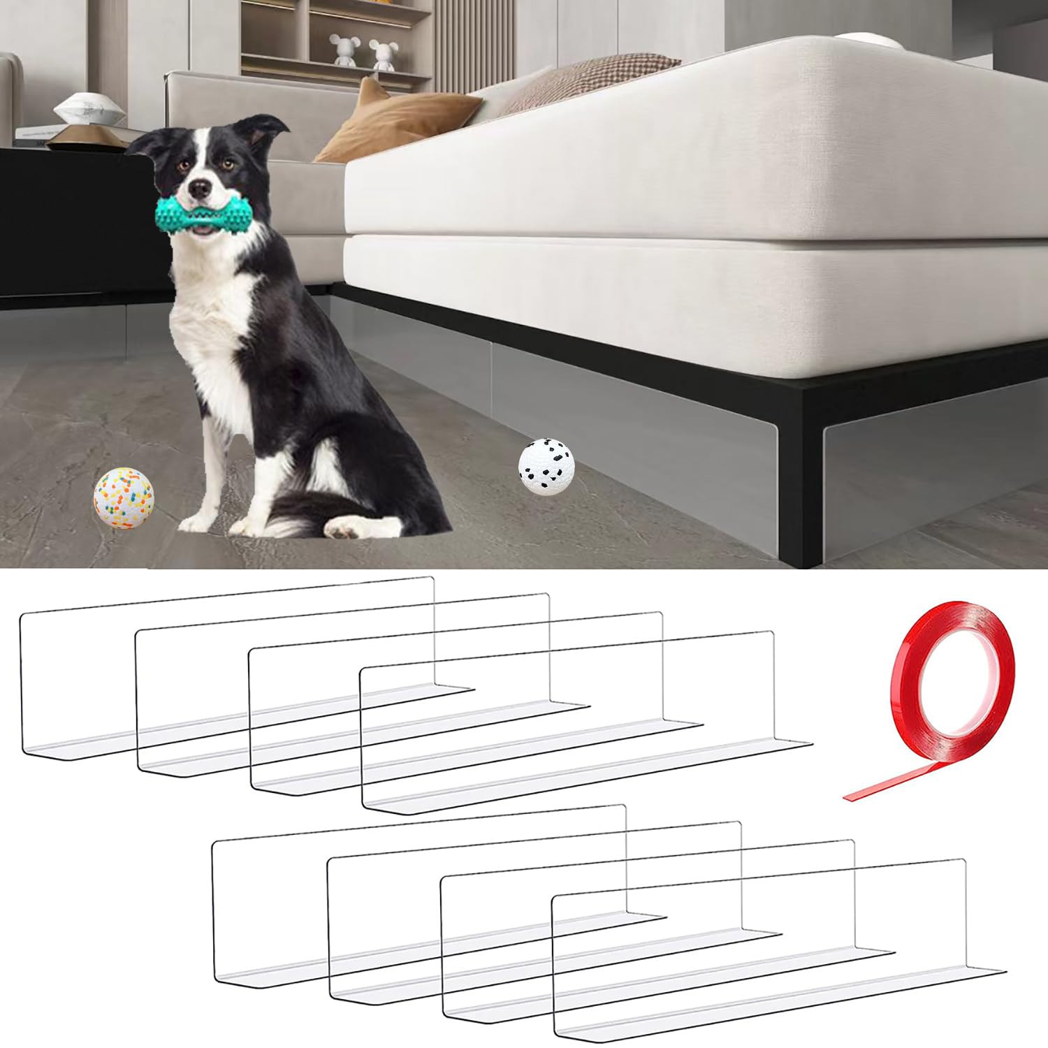 TourKing 8-Pack Toy Blocker with Strong Adhesive Traceless Tape,Gap Bumper for Under Furniture, 15.75" L x 3.15" H Under Couch Blocker Stop Things Or Pets Going to Under Furniture