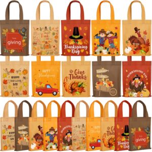 Abbylike 30 Pcs Thanksgiving Day Gift Bags Fall Non Woven Tote Bags Thanksgiving Party Favor Bags with Handle Waterproof Pumpkin Turkey Shopping Bags Reusable Gift Bag for Thanksgiving Party Supplies