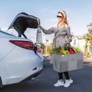 Extra Large Utility Tote Bag, 2 Pack Reusable Grocery Bags Heavy Duty, Sturdy Structured Tote Bag with Pockets & Handles, Foldable Shopping Bags for Groceries, Collapsible Totes with Lids 22x11.5x13in