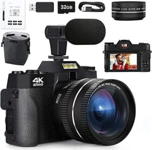monitech 4k cameras for photography 48mp digital camera reversible display video camera 16x digital zoom mini camera vlogging camera for youtube with 32gb sd card for youtubers, photography beginners