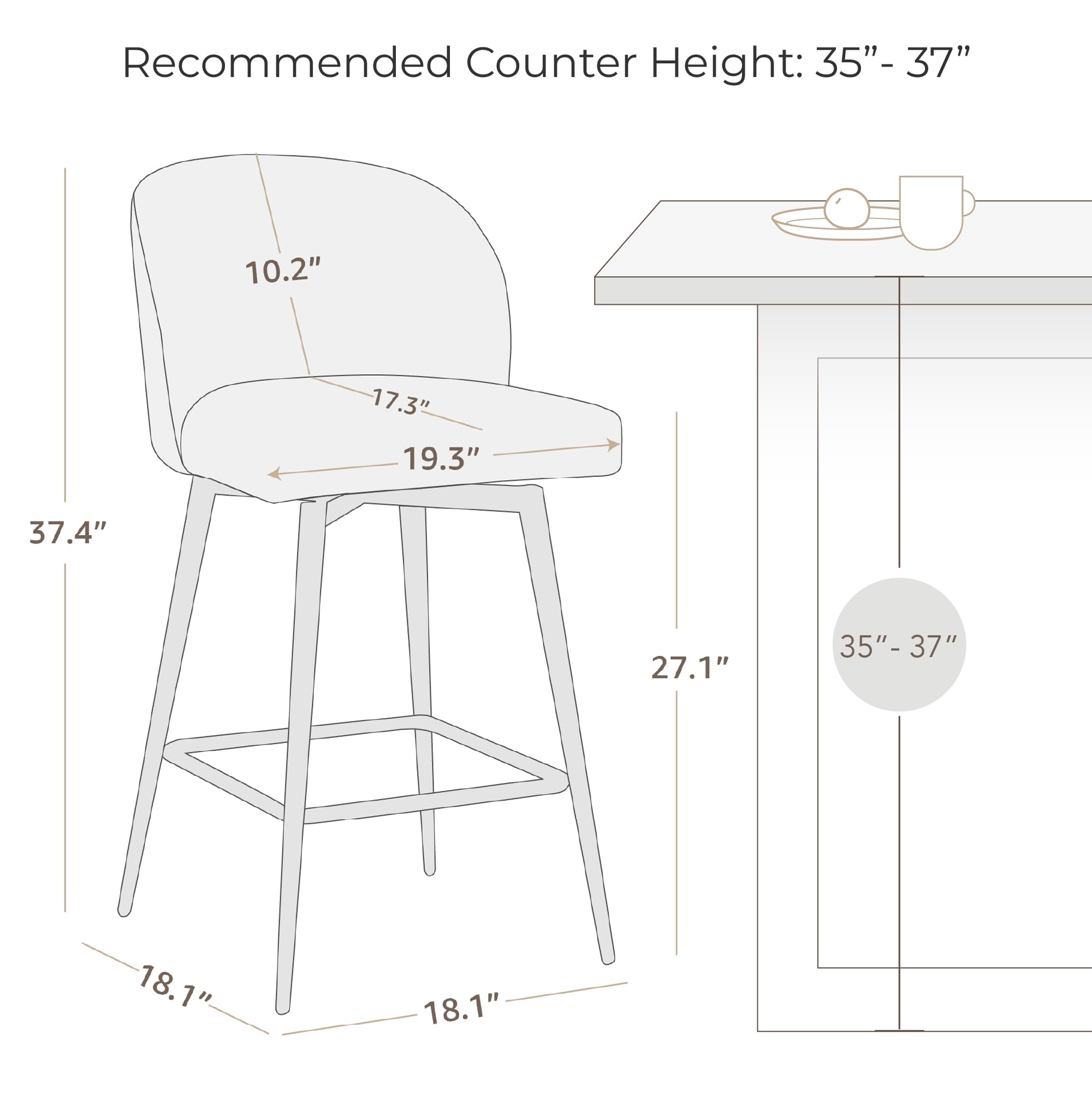 Watson & Whitely Counter Height Bar Stools Set of 3, 360° Swivel Upholstered Barstools with Backs and Metal Legs, 26" H Seat Height, Faux Leather in Saddle Brown