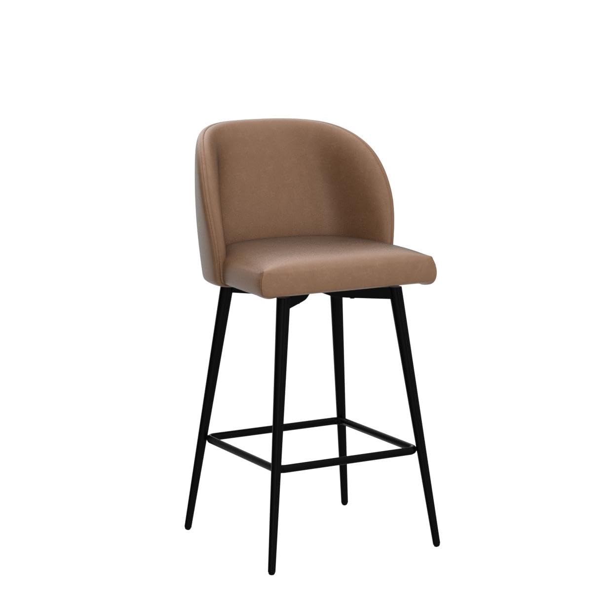 Watson & Whitely Counter Height Bar Stools Set of 3, 360° Swivel Upholstered Barstools with Backs and Metal Legs, 26" H Seat Height, Faux Leather in Saddle Brown