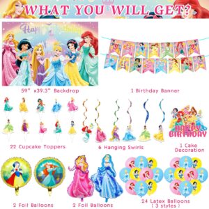 Princess Birthday Decorations - Princess Party Decorations include Banner Backdrop Ballons Cake Cupcake Toppers Haning Swirls, Princess Birthday Party Supplies