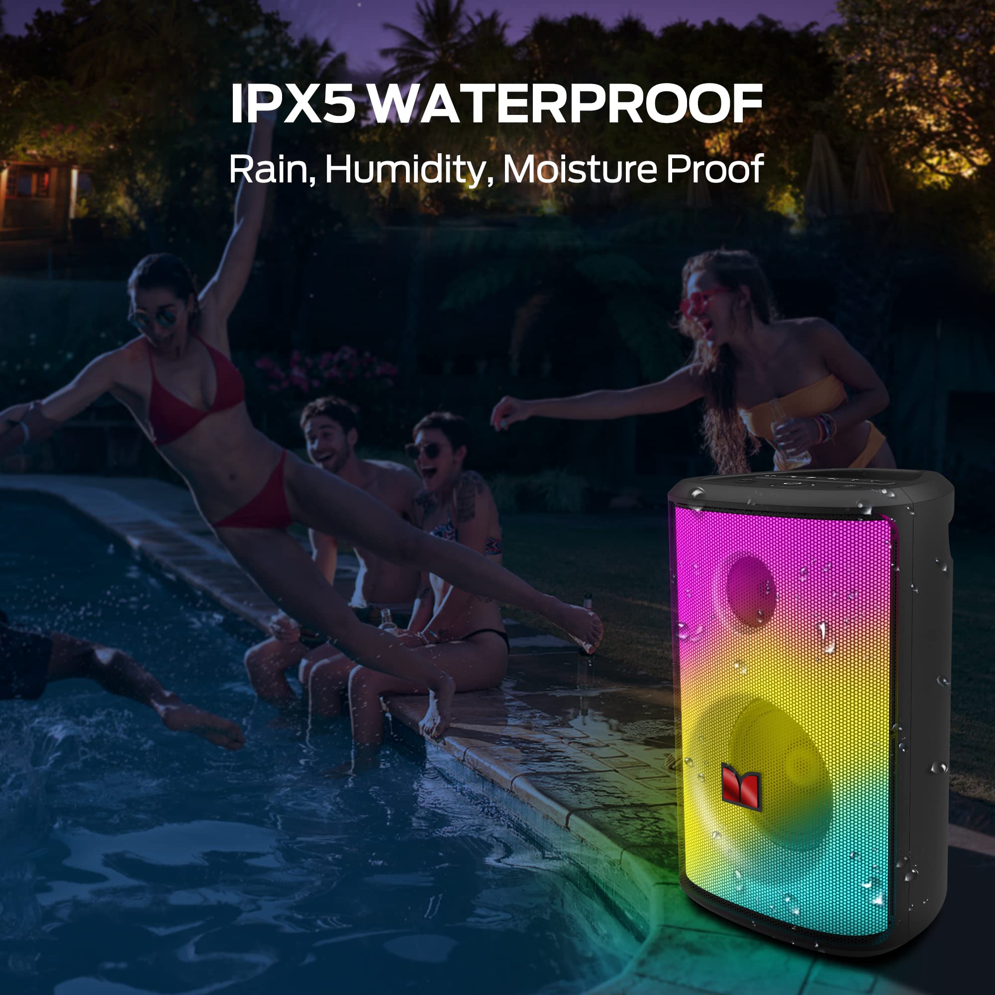 80W Monster Sparkle Bluetooth Speaker with Colorful Lights, 24H Playtime, Waterproof - For Home, Outdoor Parties