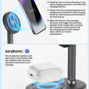 2 in 1 Magnetic Wireless Charger, 15W Fast Charging Mag-Safe Charger Stand for iPhone 15/14/13/12 Series, Wireless Charging Station for AirPods 3/Pro/2 (with QC3.0 Adapter)