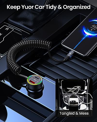 USB C Car Charger, 60W Super Fast Car Charger PD & QC 3.0 with 30W Type C Coiled Cable, Car Phone Charger for iPhone 15 Series/Samsung Galaxy S23-S21/iPhone 14-8/Google Pixel/LG/Android/iPad/MacBook