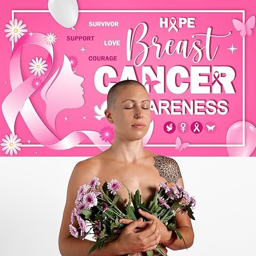 Large 71" X 43" Breast Cancer Awareness Banner, Breast Cancer Awareness Decorations, Breast Cancer Awareness Decorations for Party, Breast CancerBanner for Pink Ribbon Party Decorations tineit