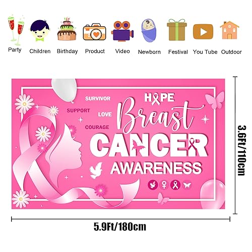 Large 71" X 43" Breast Cancer Awareness Banner, Breast Cancer Awareness Decorations, Breast Cancer Awareness Decorations for Party, Breast CancerBanner for Pink Ribbon Party Decorations tineit