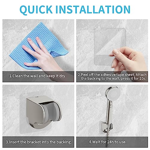 EAARSUO Shower Head Holder Wall Mount, Shower Head Holder Adhesive, Showerhead Holder Clip, Shower Wand Holder Wall Mount, Waterproof Shower Handle Holder (Brushed Nickel)