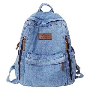 kaobio denim backpack for women men vintage grunge backpack blue jeans laptop backpack retro rucksack for travel work (blue,one size)