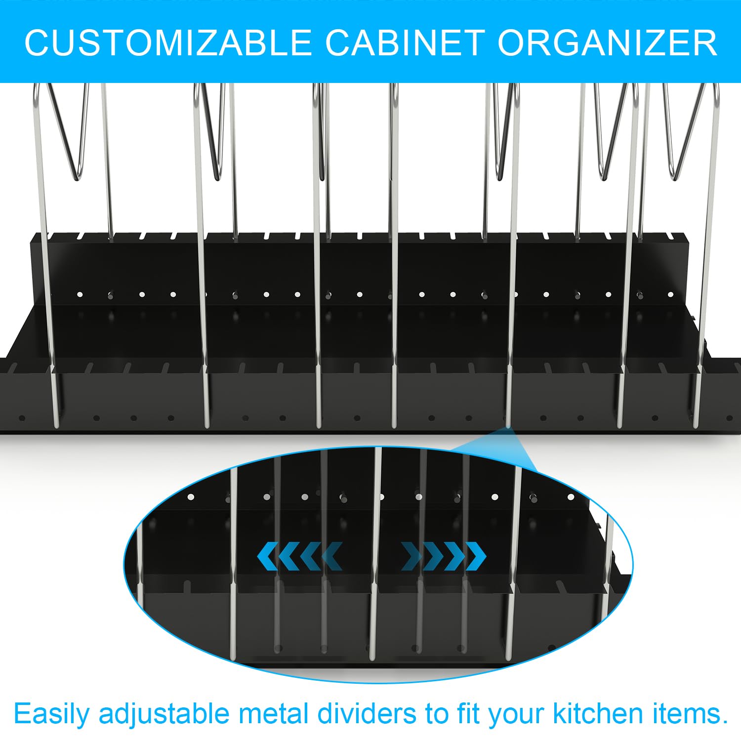 Pull Out Pots and Pans Organizer for Cabinet - Sliding Lid Holder and Pan Rack in Kitchen, Cabinet Pull Out Shelves, Slide Out Cabinet Organizer, Pot Lid, Bakeware and Pan Organizer, 16.5"Dx8"Wx7.5"H