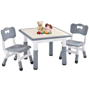 funlio kids table and 2 chairs set for ages 3-8, height adjustable toddler table and chair set, easy to wipe arts & crafts table, for classrooms/daycares/homes, cpc & ce approved (3pcs set) – grey
