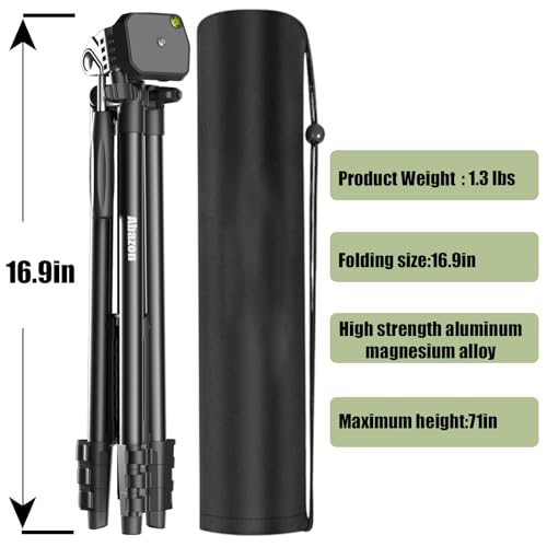 71" Camera Tripod Compatible with Canon Nikon Cameras Lightweight Tripod for Phone with Wireless Remote Phone Holder Carry Bag