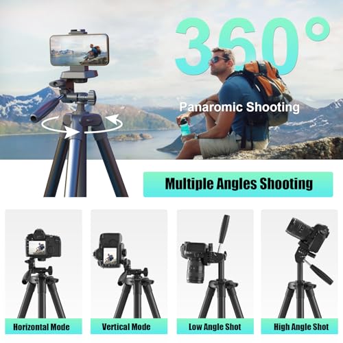 71" Camera Tripod Compatible with Canon Nikon Cameras Lightweight Tripod for Phone with Wireless Remote Phone Holder Carry Bag