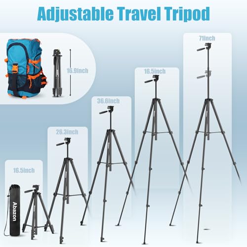 71" Camera Tripod Compatible with Canon Nikon Cameras Lightweight Tripod for Phone with Wireless Remote Phone Holder Carry Bag