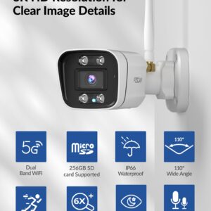 FOSCAM 5MP 3K Security Camera Outdoor, V5P 5G/2.4GHz WiFi Camera for Home Security, Two Way Audio, 66ft Color Night Vision, FOV 110°, Work with Alexa