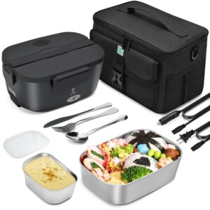 stn heated lunch boxes for adults,efficient electric lunch box set with removable 304 ss container (1.5l+ 0.45l),10l insulated bags,big cutlery set for 12v 24v 110v