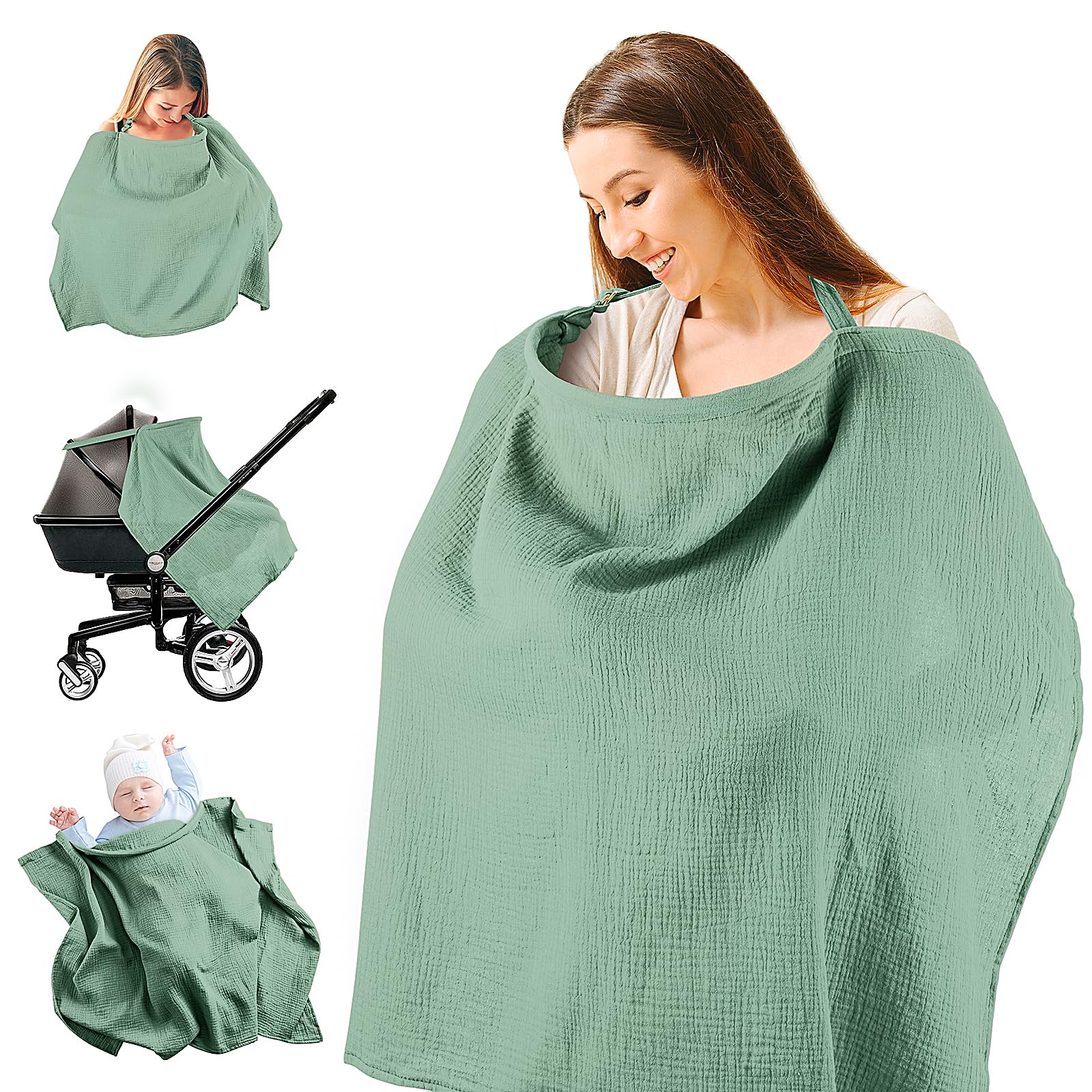 CORATED Nursing Cover for Baby Breastfeeding, Muslin Breathable Breastfeeding Cover Essentials with Rigid Hoop, Multi-use Adjustable Privacy Nursing Apron Cover