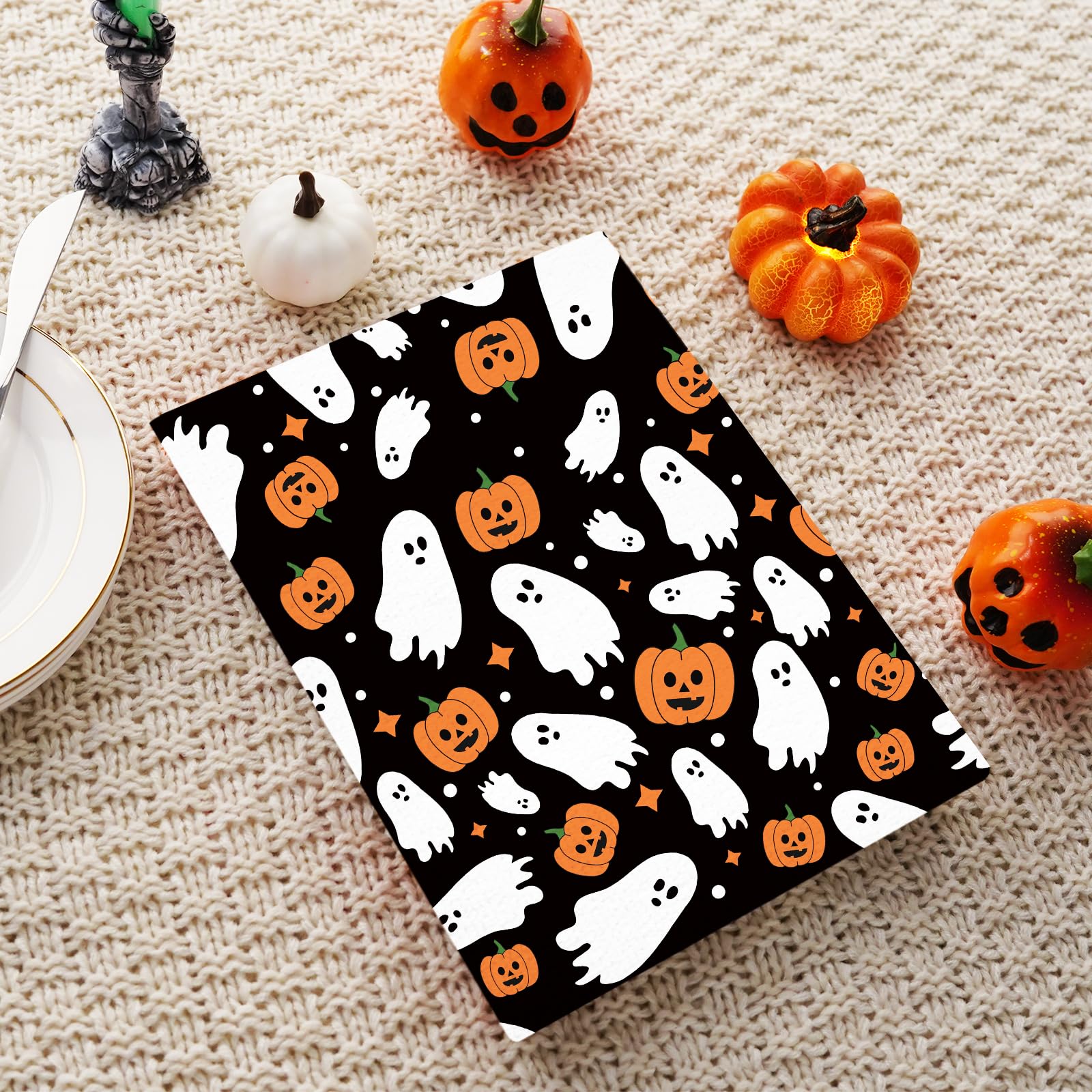 Halloween Kitchen Towels Halloween Pumpkin Ghost Halloween Dish Towels Set of 2, Spooky Holiday Hand Towel 18x26 Inch Drying Cloth Towel for Kitchen Home Decoration